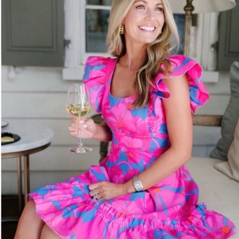Tuckernuck Vibrant Pink and Blue Midi Dress